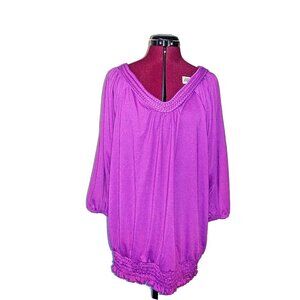 Mary McFadden Woman Plus Size 2X Purple V-Neck Knit Pullover Top Women's